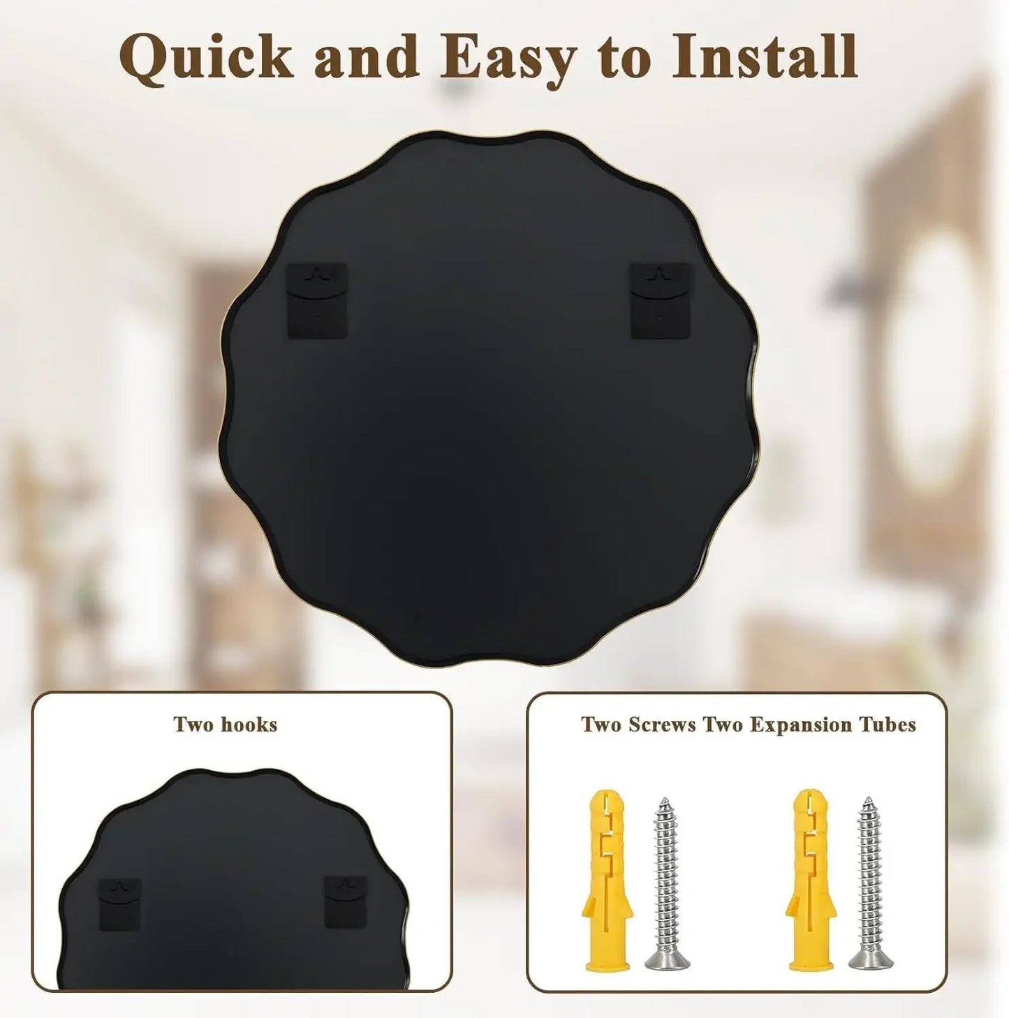 Scalloped Circle Wall Mirror With Tempered Glass Metal Deep Frame