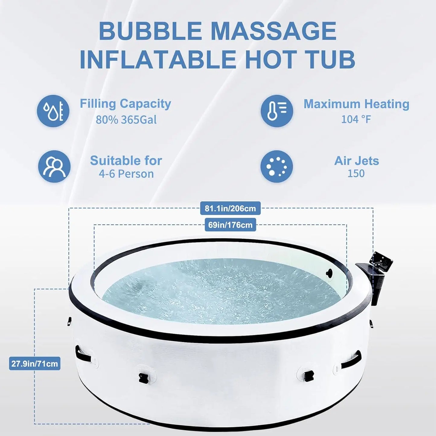 Inflatable Bathtub Spa Pool Massage Hot Tub With Bubble Jets