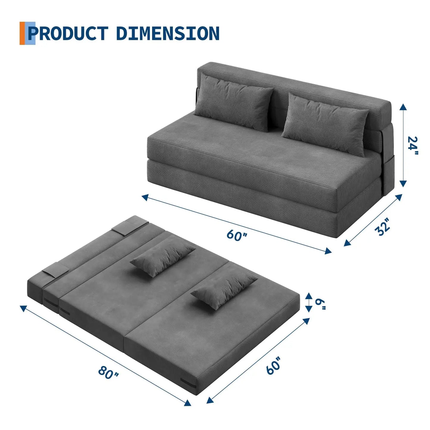 HobbyLane 4 In 1 Folding Sofa Bed Corduroy Sleeper Loveseat