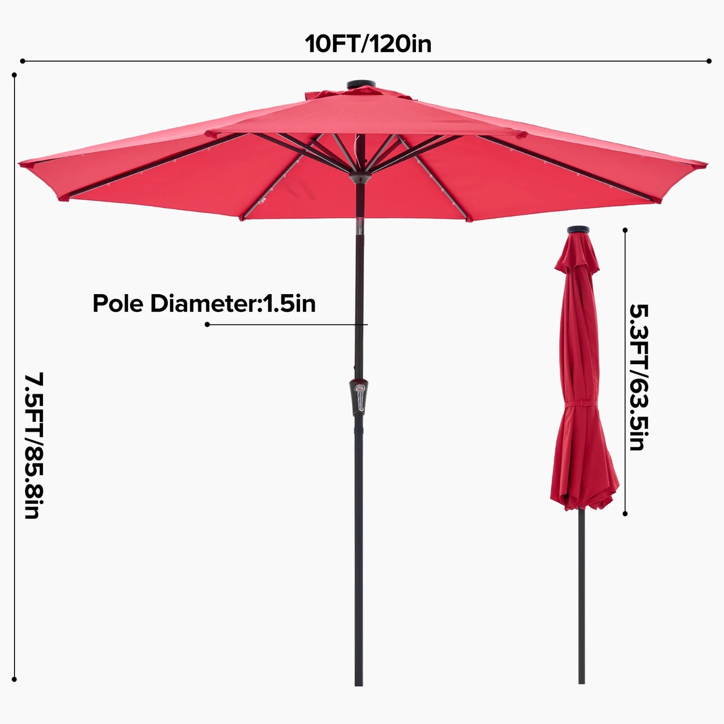 JHK Solar Powered Patio Umbrella With LED Lights Tilt