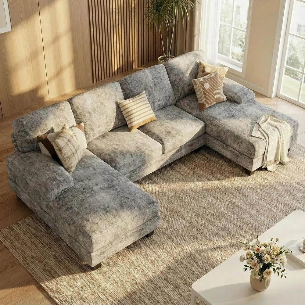 L Shaped Sectional Sofa Chenille Set for Living Room