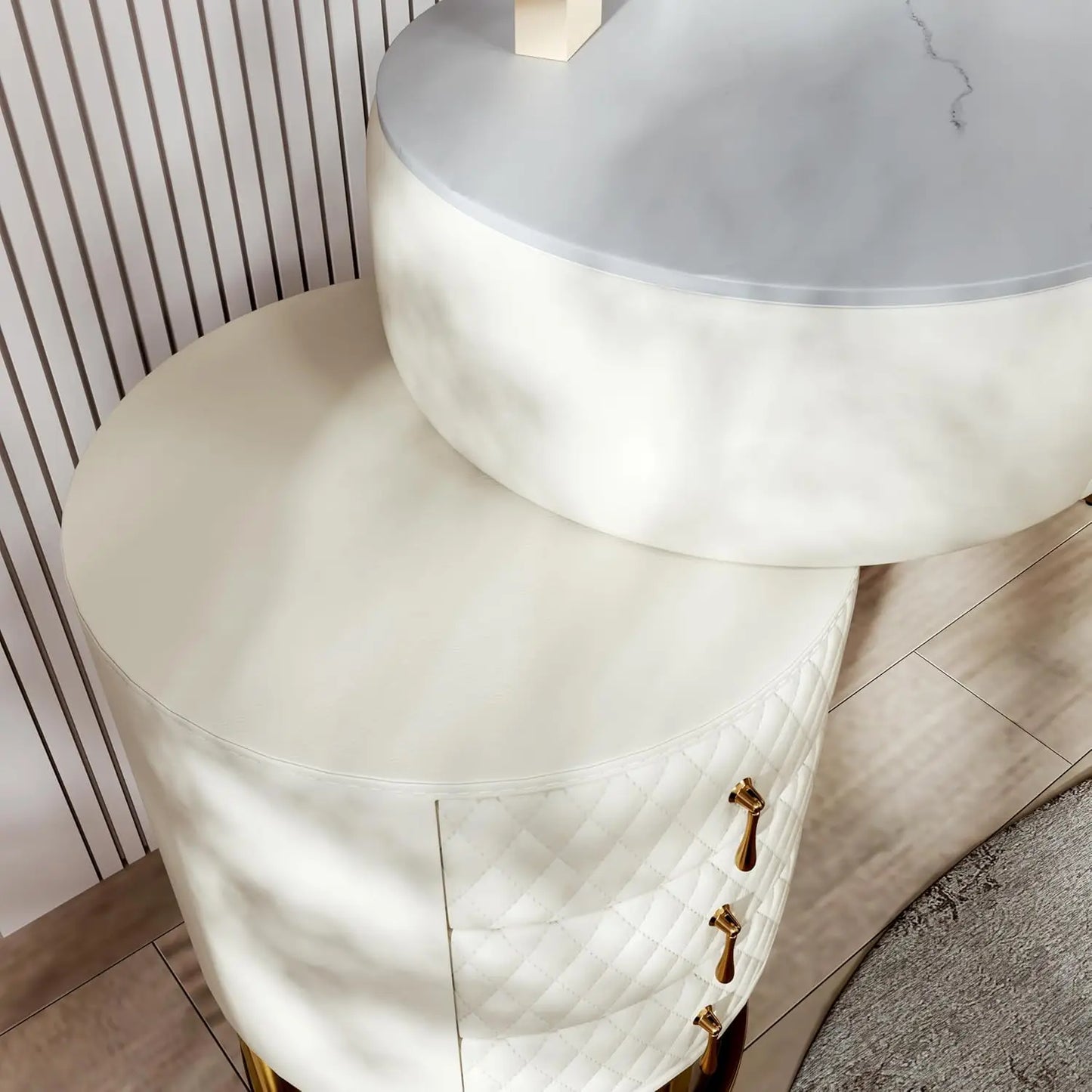 Modern Faux Leather Vanity Desk With HD Mirror And Lighting