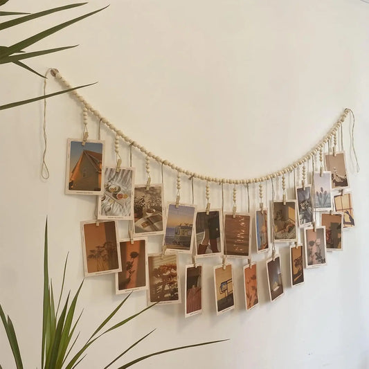 Wooden Bead Garland Hanging Photo Display Wall Decor