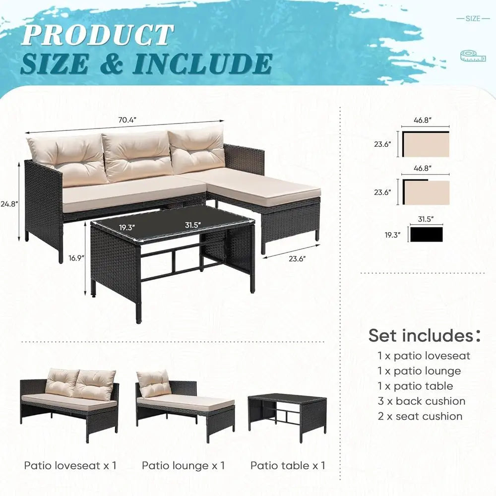 Outdoor Wicker Sectional Sofa Set With Cushions And Coffee Table For Patio