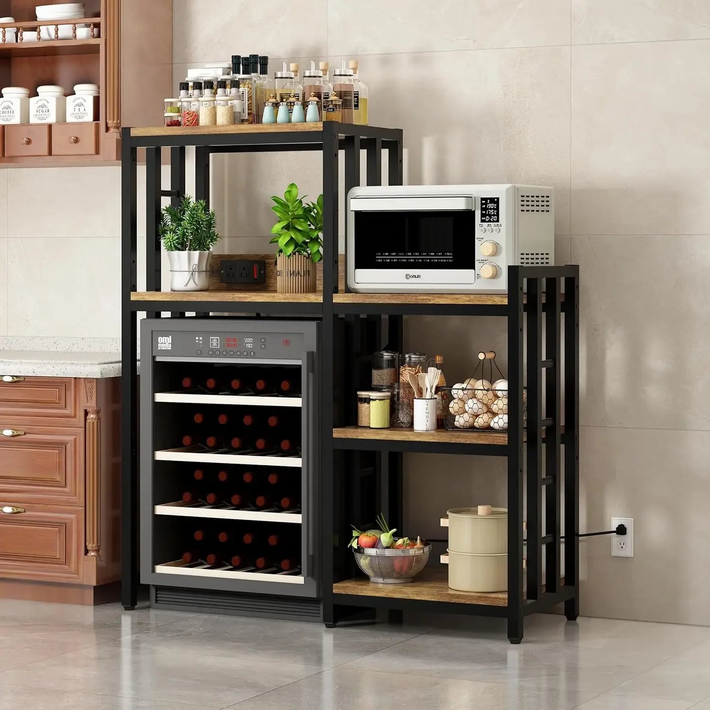 Kitchen Bakers Rack With Power Outlet Shelves And Storage