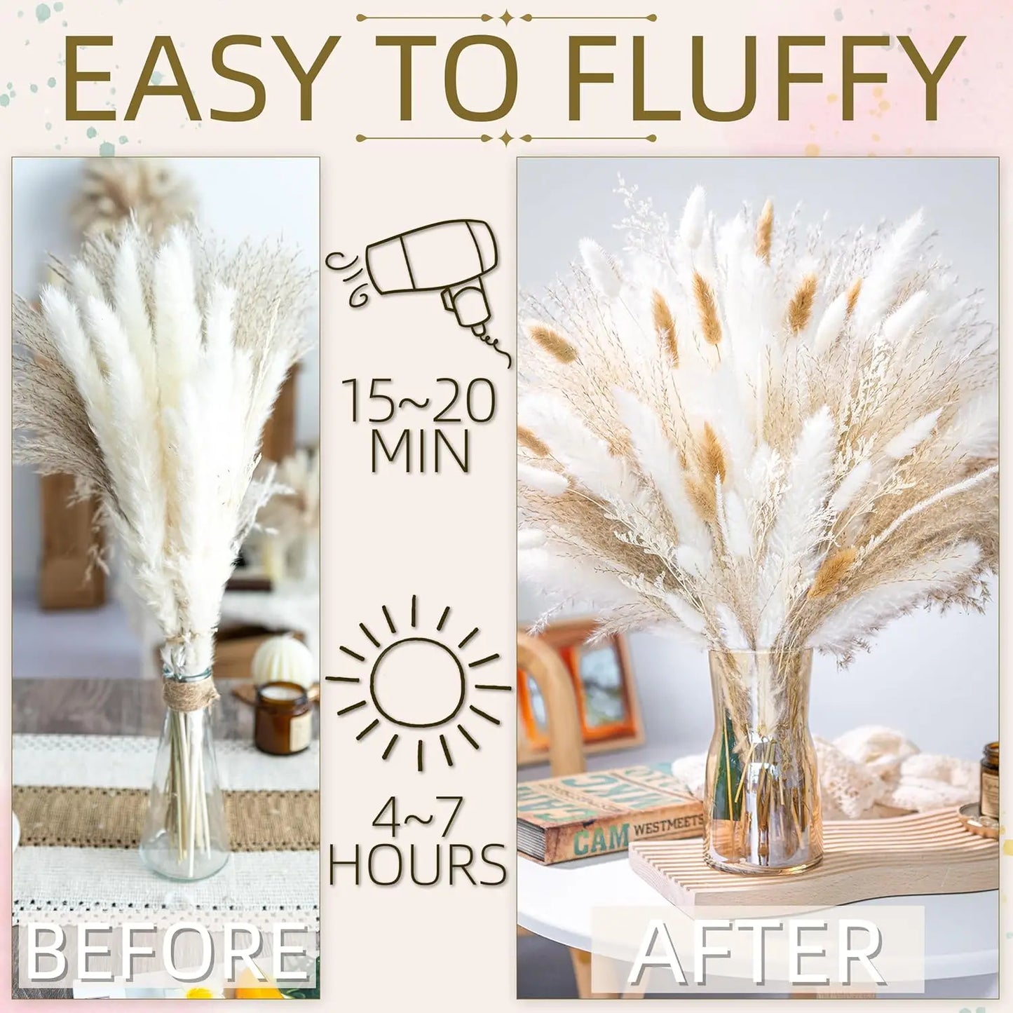 Boho Dried Pampas Grass Bouquet for Weddings and Decor