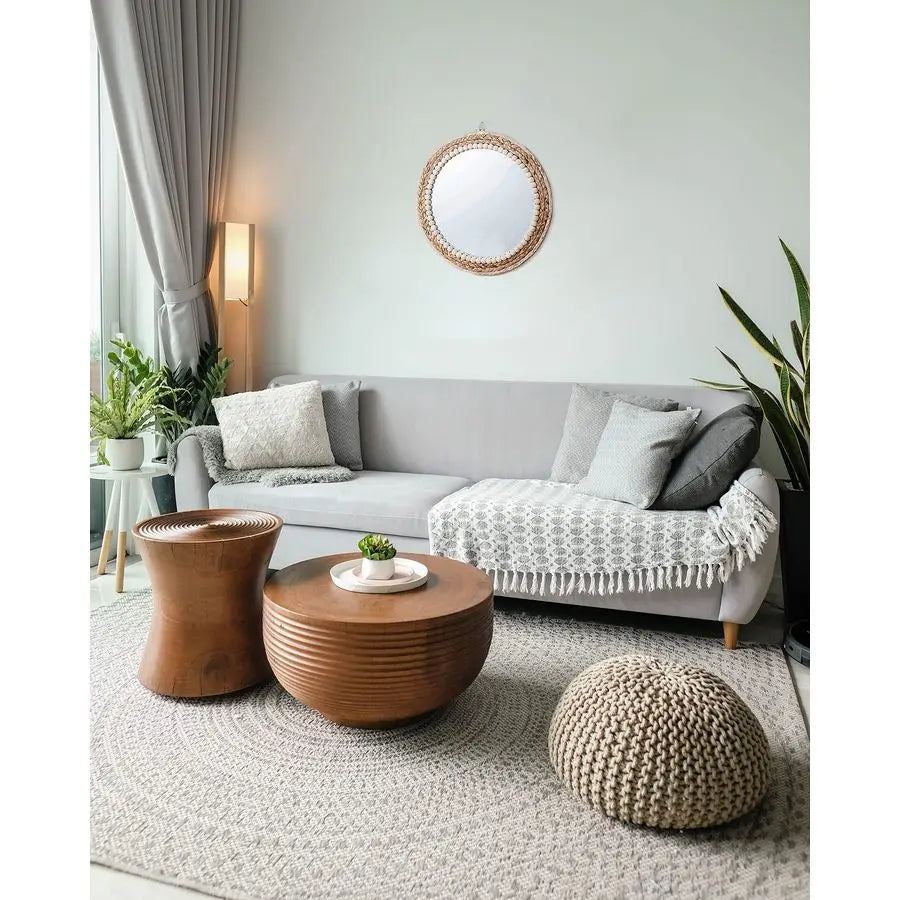 Boho Wall Mounted Round Rattan Mirror for Home Decor