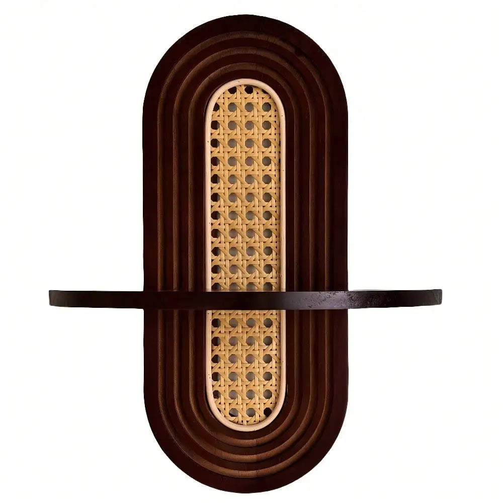 Arched Bohemian Wood Rattan Floating Shelf For Living Room
