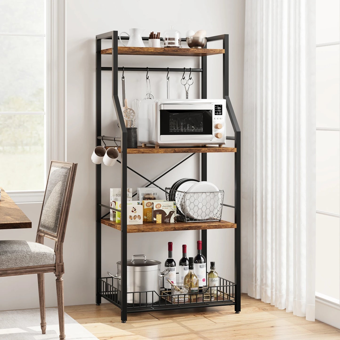 TWISTER.CK Kitchen Bakers Rack Microwave Stand With Wire Basket