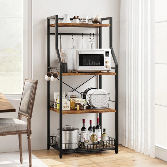 TWISTER.CK Kitchen Bakers Rack Microwave Stand With Wire Basket