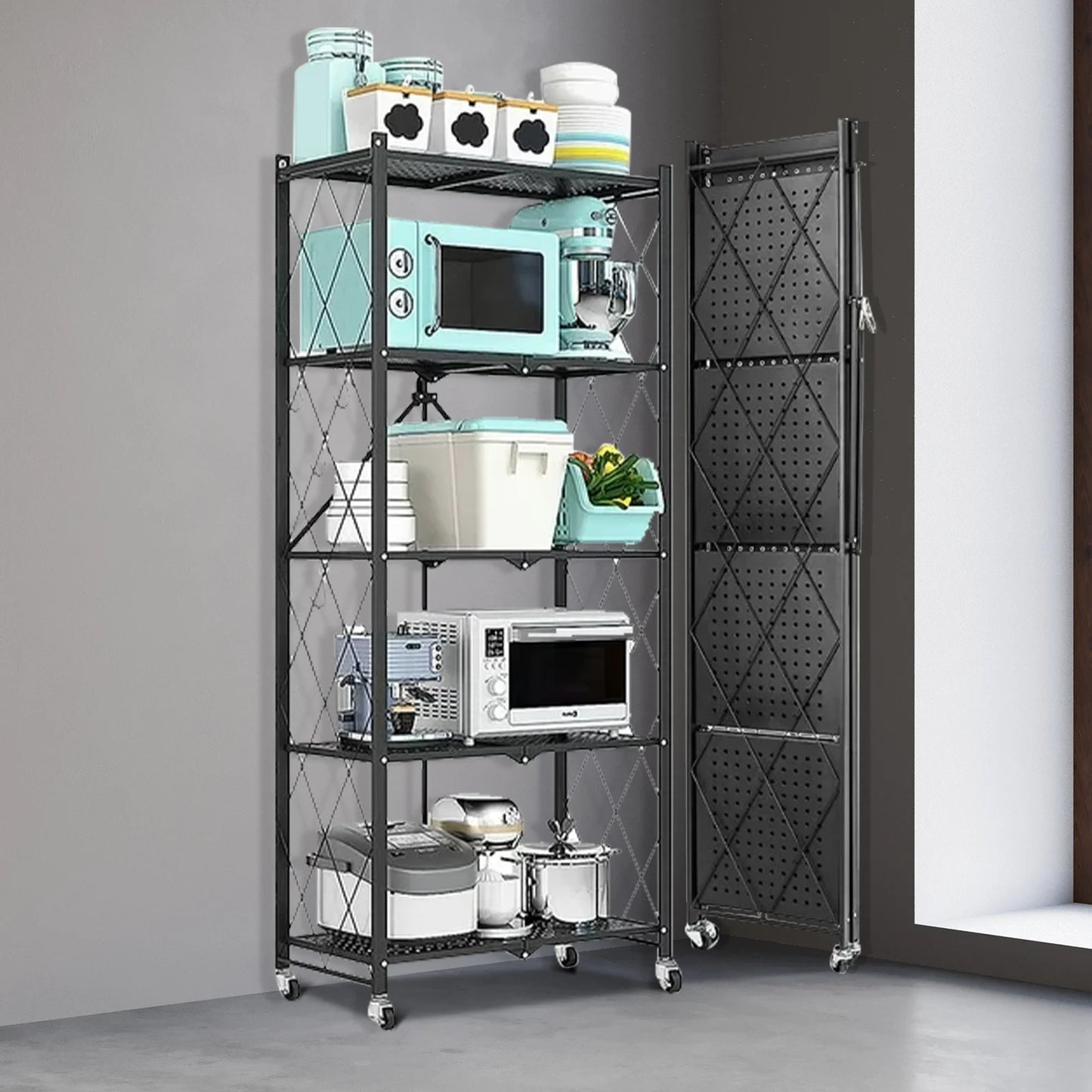 Heavy Duty 5 Tier Metal Storage Shelving On Wheels