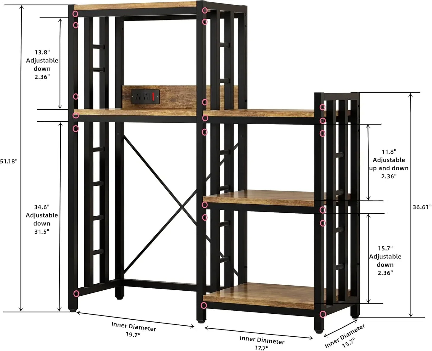 Kitchen Bakers Rack With Power Outlet Shelves And Storage