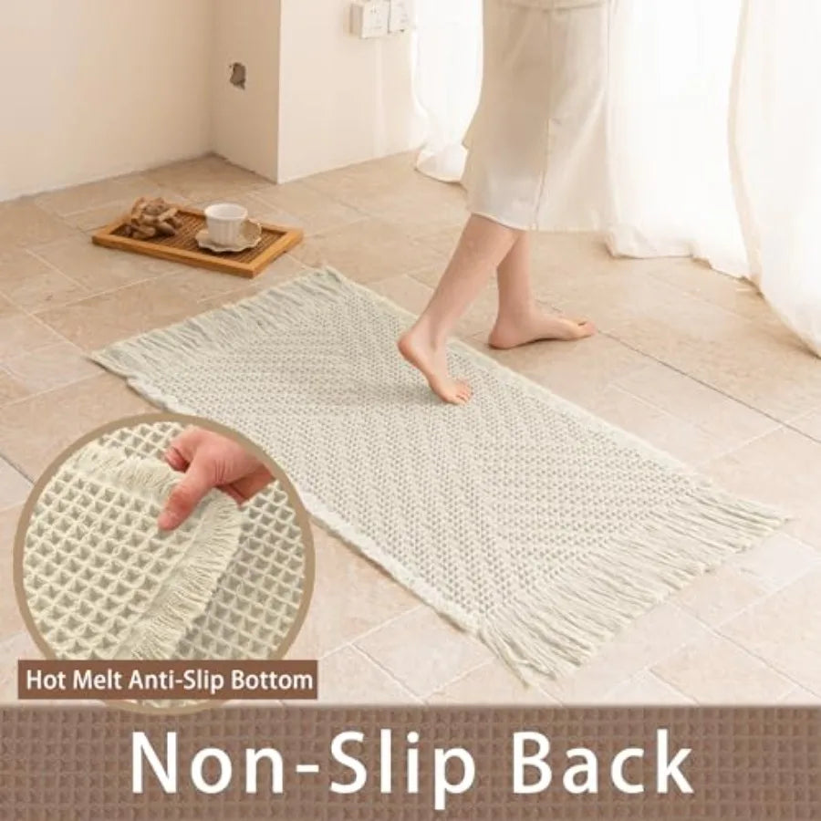 NONECN Waffle Bath Mat Non Slip Runner Quick Dry Absorbent