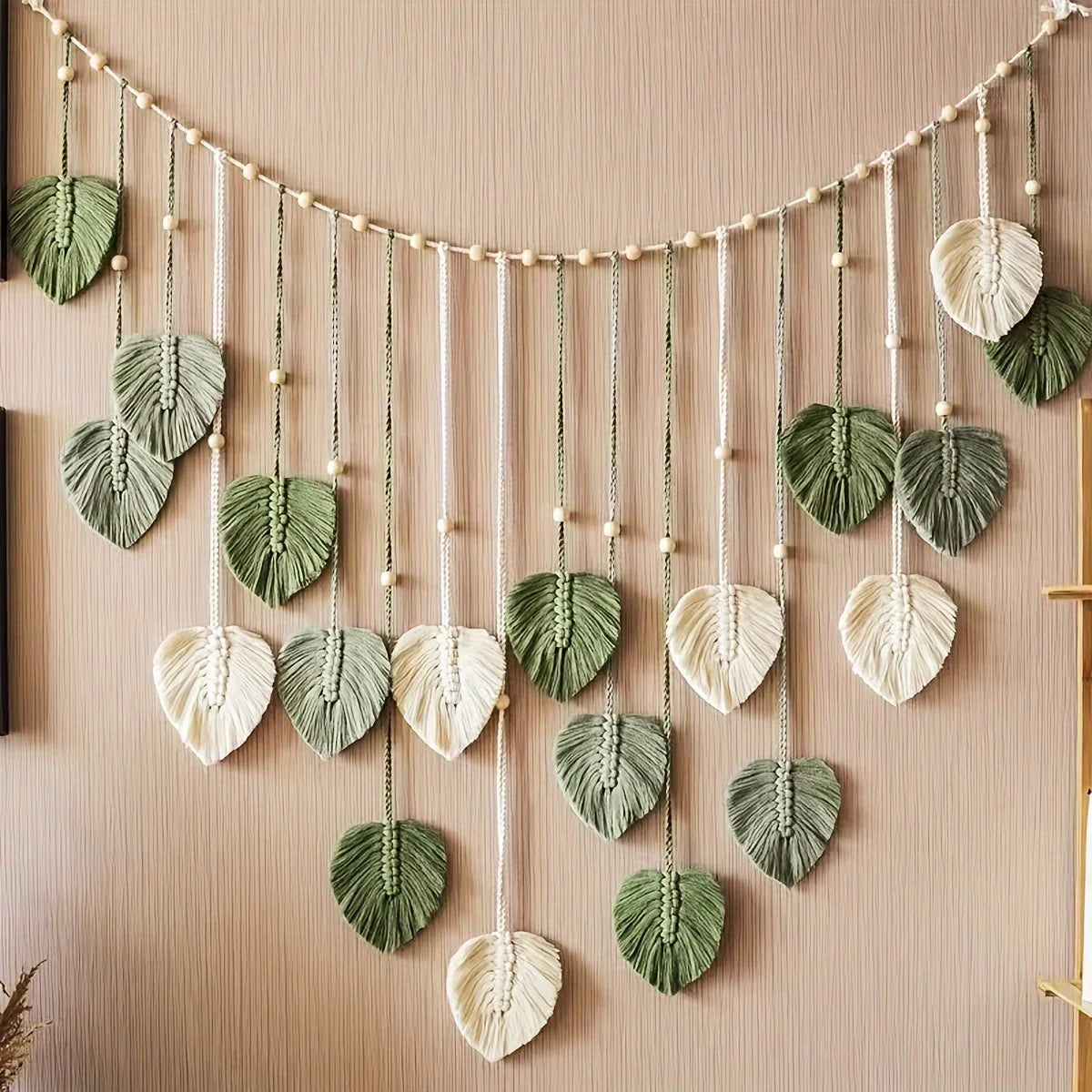 Modern Woven Wall Decor With Green Leaves Bohemian Style