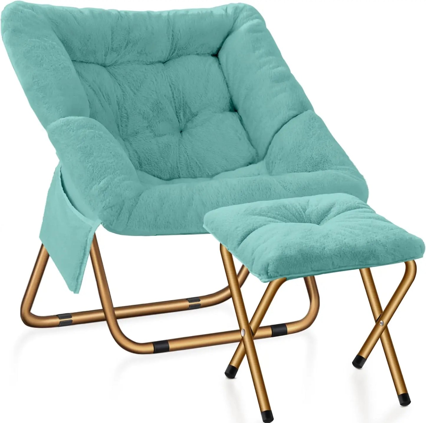 XIUWO Comfy Saucer Chair Foldable Faux Fur Lounge Chair