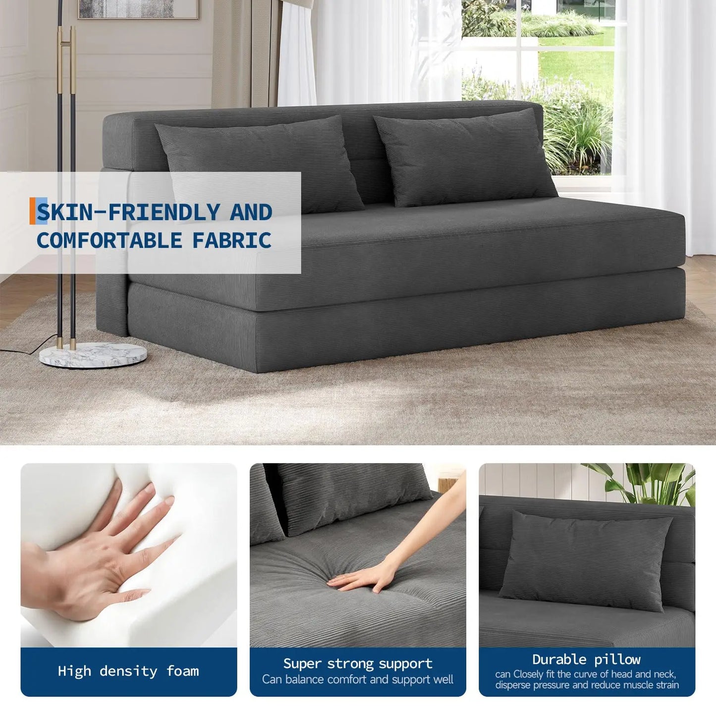 HobbyLane 4 In 1 Folding Sofa Bed Corduroy Sleeper Loveseat