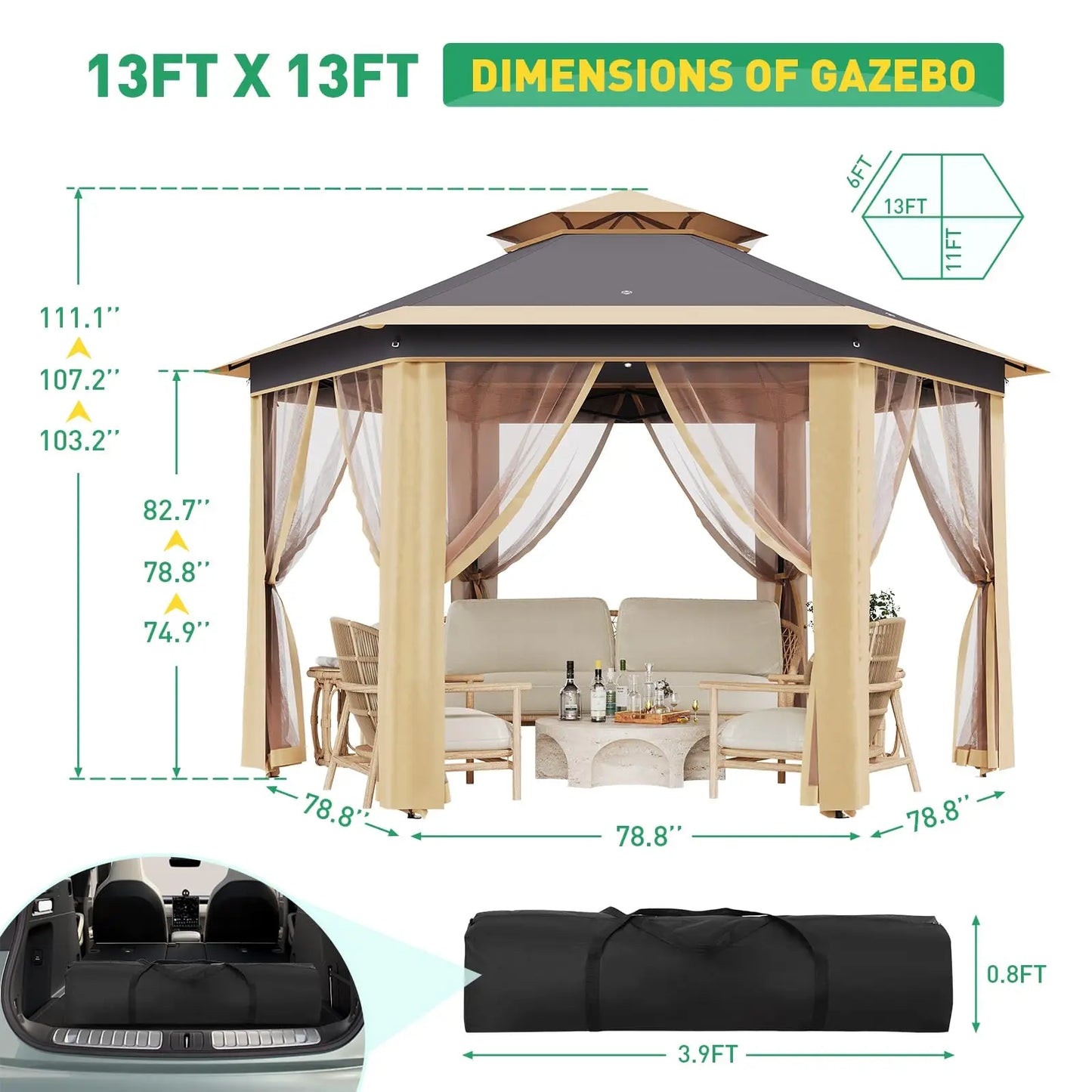 HiMISS Pop Up Gazebo With Mosquito Netting And Double Roof