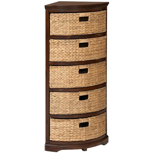 X Side 5 Tier Corner Storage Cabinet With Wicker Baskets