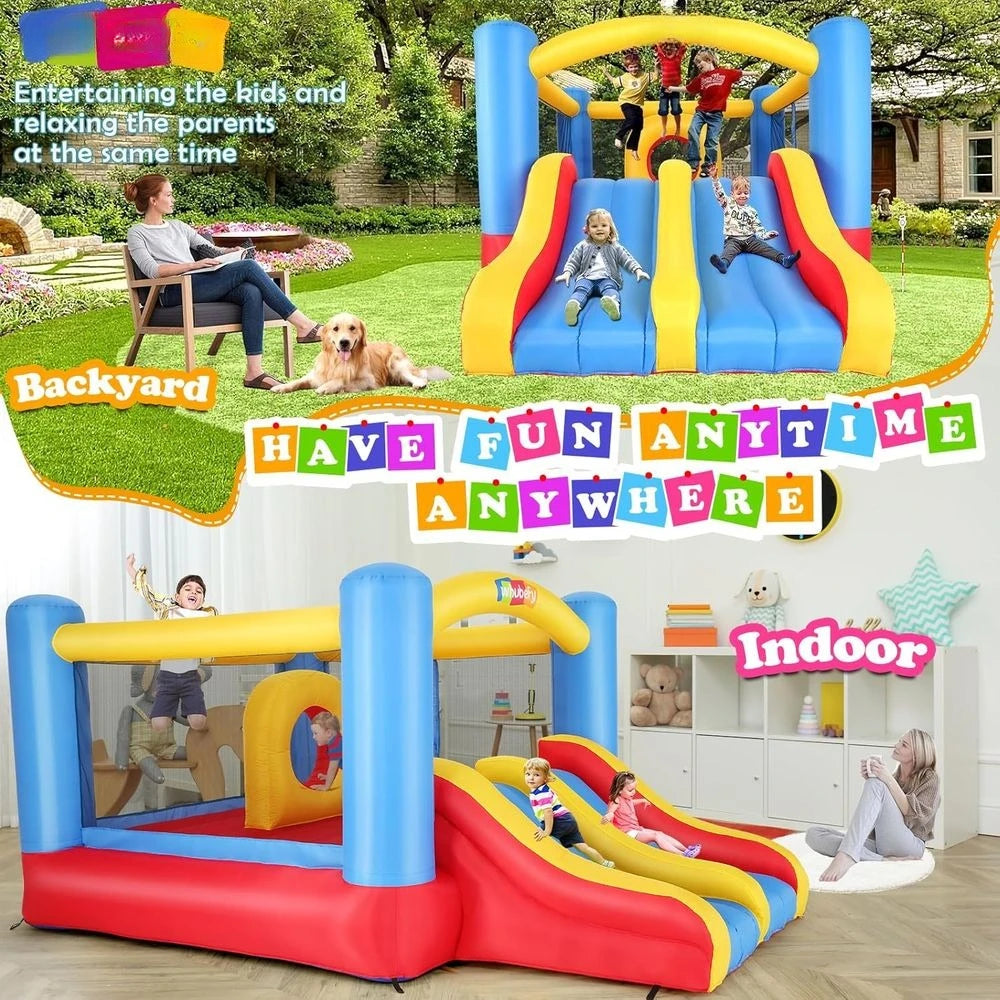 Indoor Outdoor Inflatable Bouncy House With Double Slide Obstacle