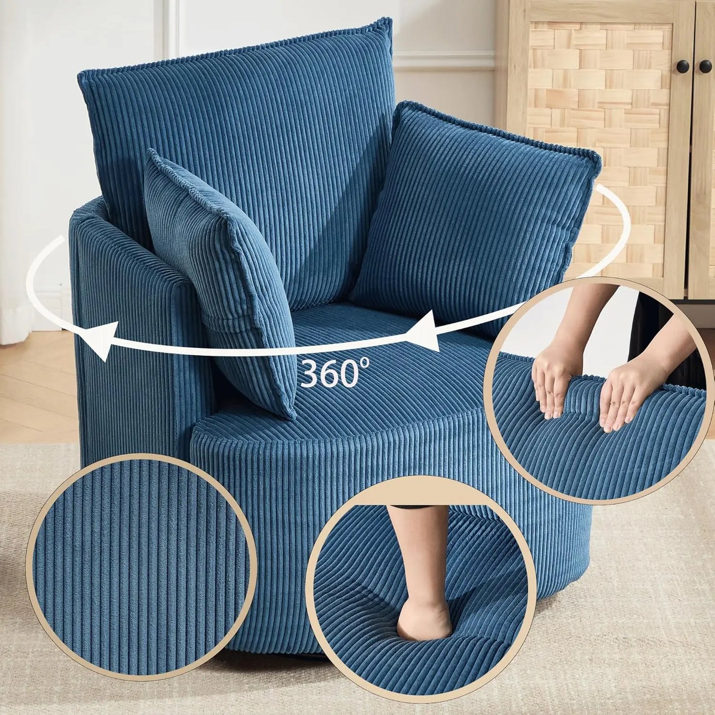 Corduroy Swivel Barrel Chair For Reading Living Room Office
