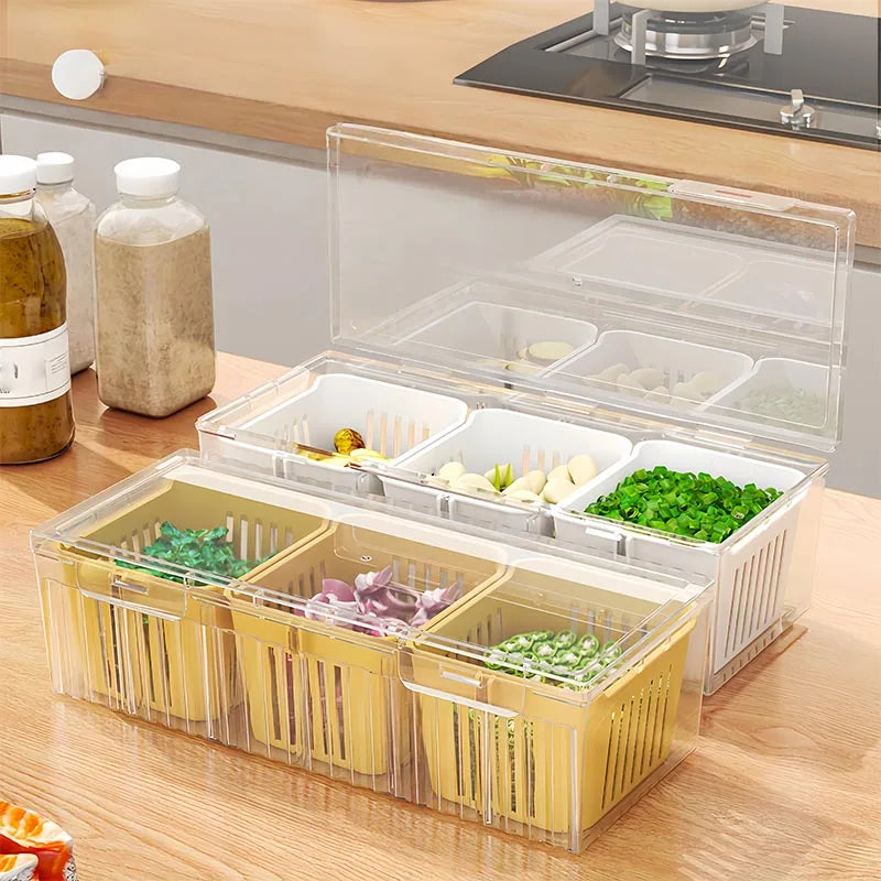 Kitchen Refrigerator Storage Set With Lid And Detachable Compartments