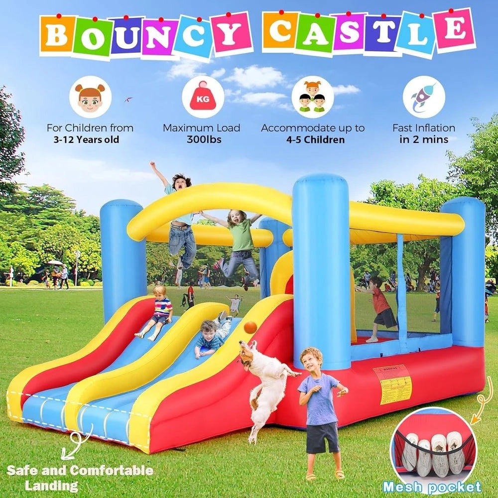 Indoor Outdoor Inflatable Bouncy House With Double Slide Obstacle