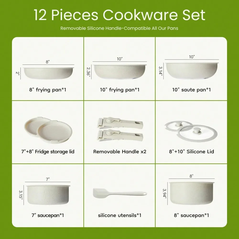 XMSJ Nonstick Pots And Pans Set With Detachable Handle