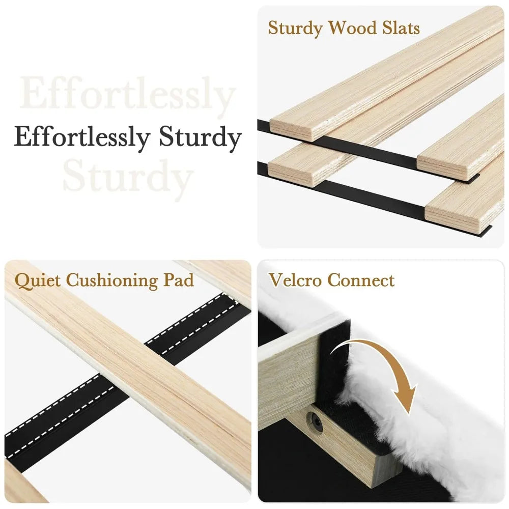 Corduroy Upholstered Platform Bed Frame With Soft Headboard And Slats