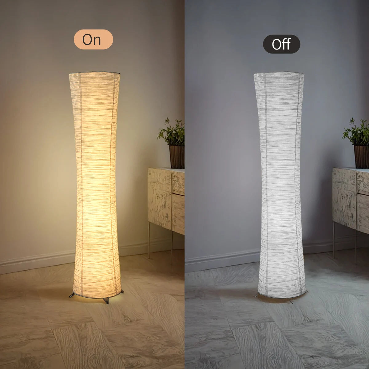 Paper Floor Lamp With Chrome Stand And LED Light Strip