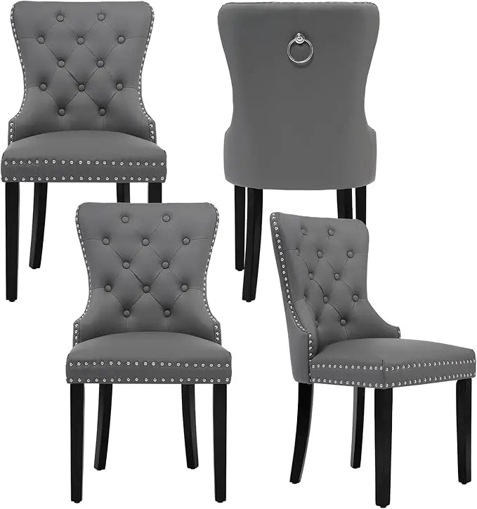 Velvet Tufted Dining Chairs With Pull Ring And Steel Legs
