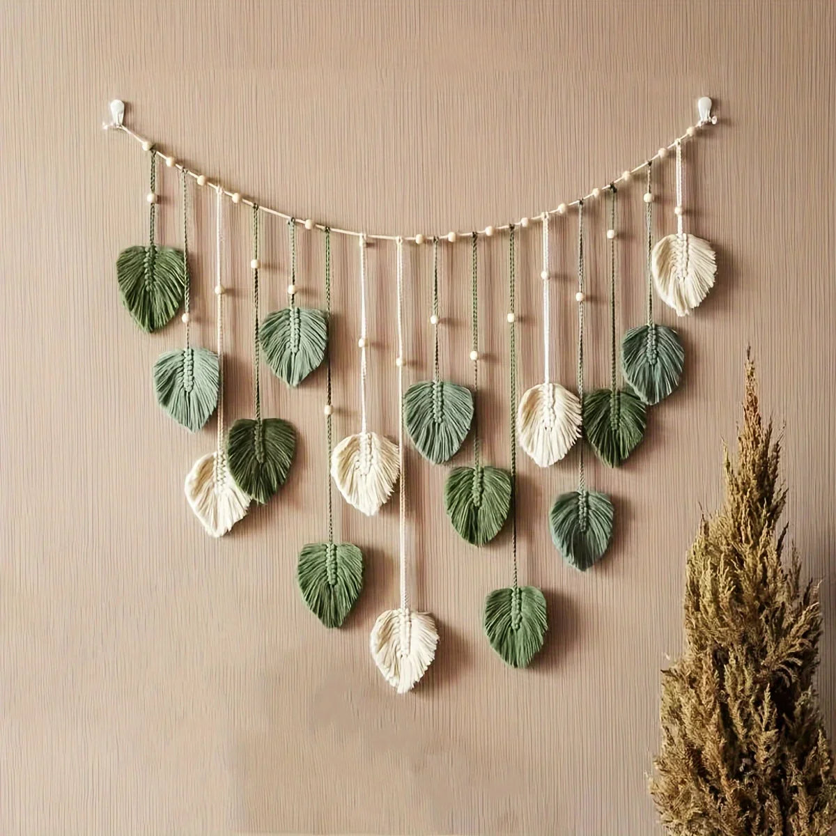 Modern Woven Wall Decor With Green Leaves Bohemian Style