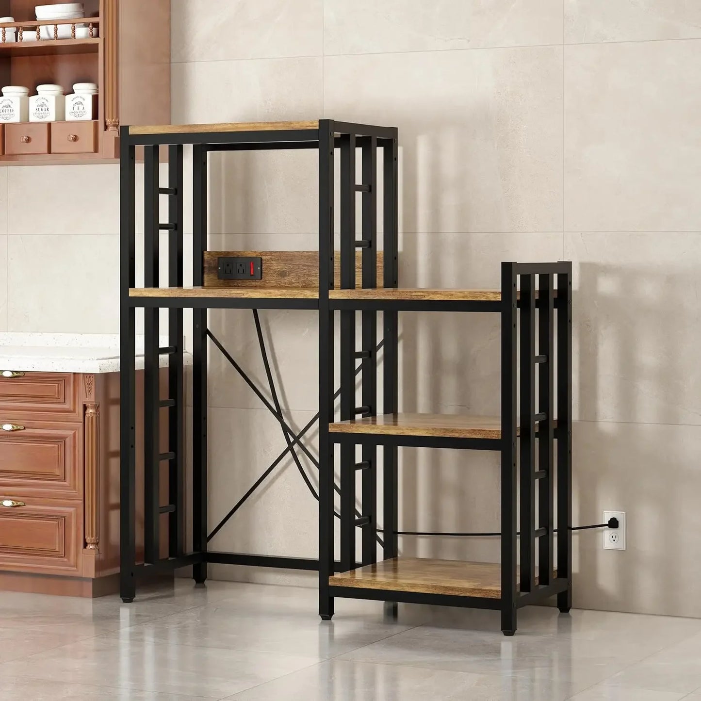 Kitchen Bakers Rack With Power Outlet Shelves And Storage