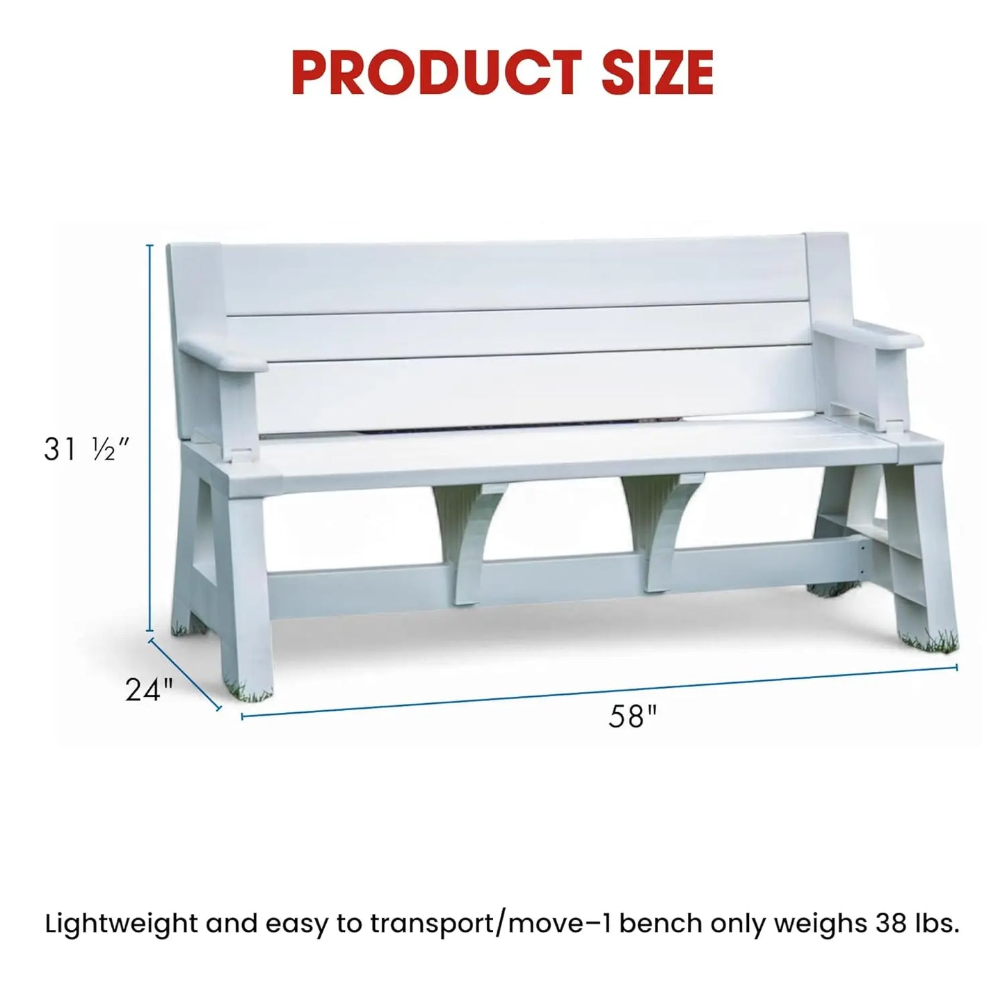 Convertible Outdoor Bench Table Weather Resistant Patio Garden Furniture