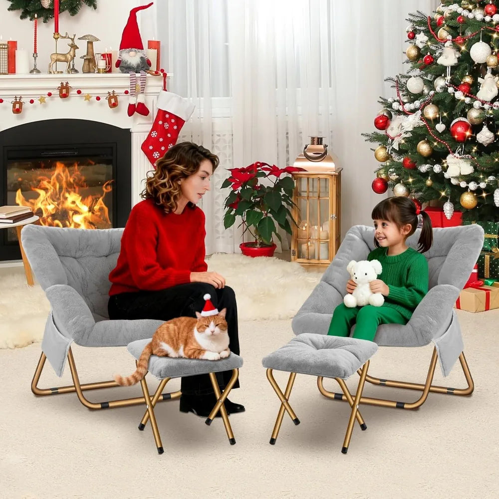 XIUWO Comfy Saucer Chair Foldable Faux Fur Lounge Chair