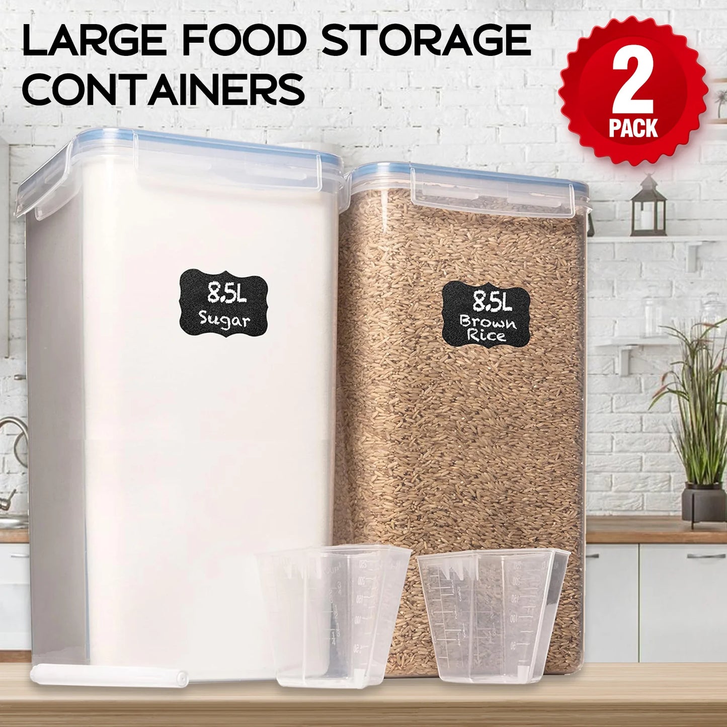 Airtight Pantry Storage Containers 2-Pack For Flour And Sugar