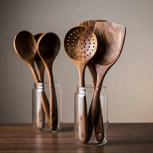 Acacia Wood Kitchen Utensil Set 5 Pieces Durable Pan Safe