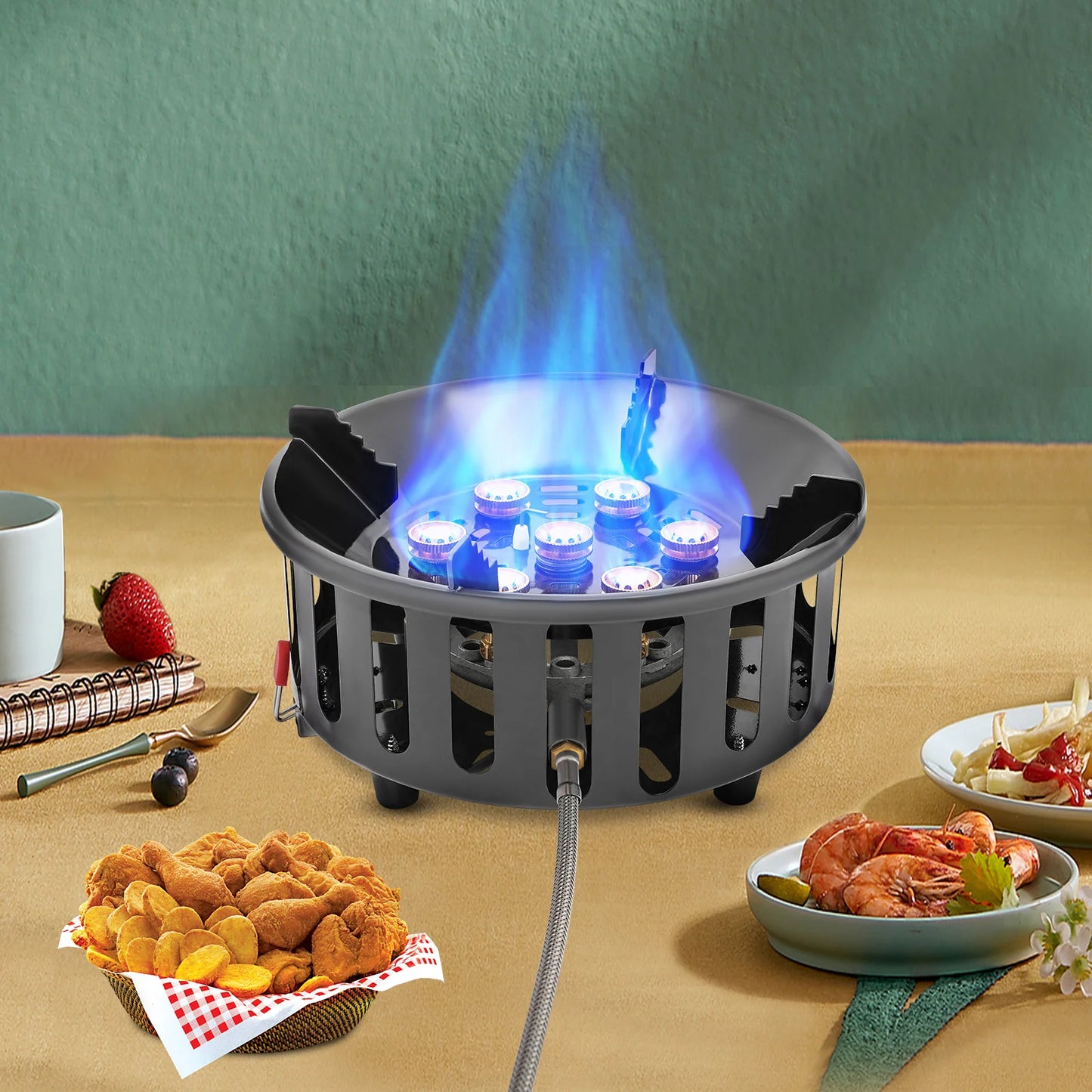 7-Core Camping Stove 21000W Windproof Portable Gas Burner Ignition
