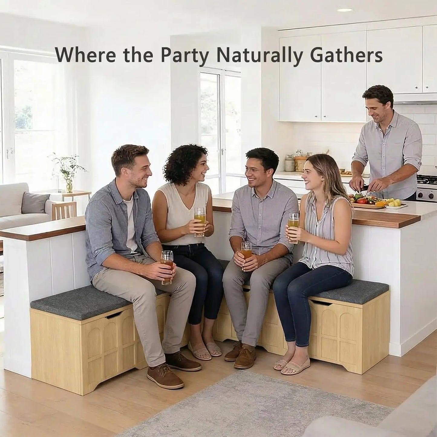 L-Shaped Bench With Cushion And Hidden Storage For Breakfast Nook