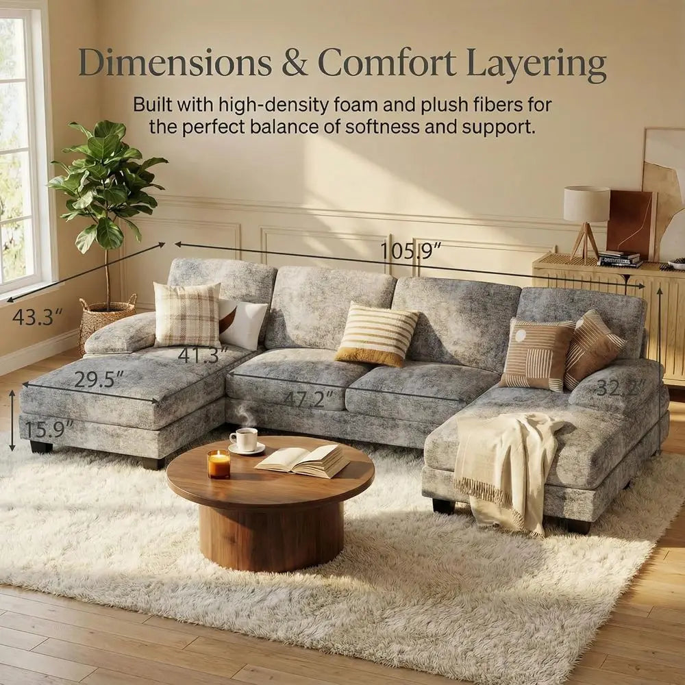 L Shaped Sectional Sofa Chenille Set for Living Room