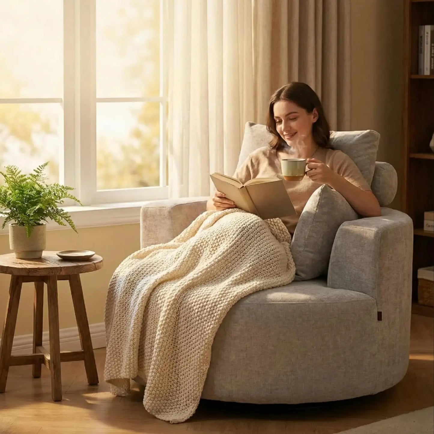 Chenille Barrel Chair With High Resilience Sponge For Living Room