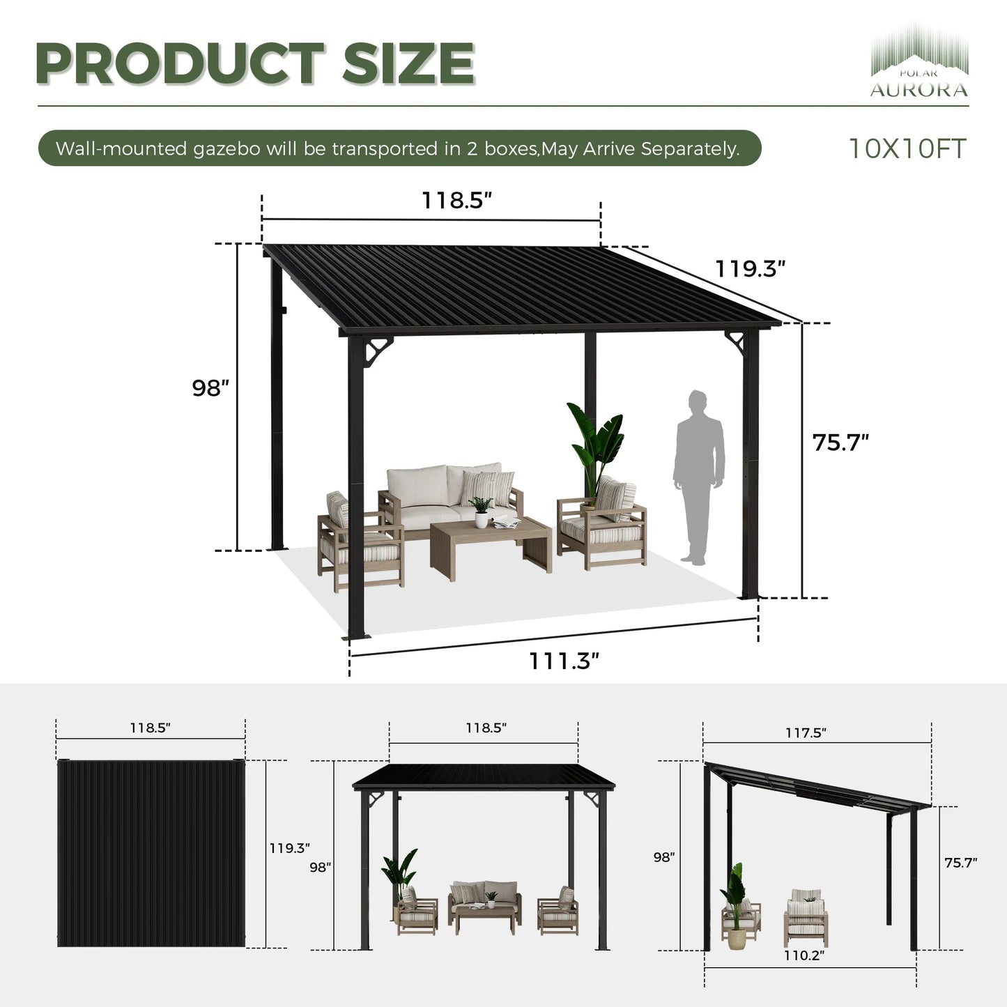 Polar Aurora Lean To Gazebo With Galvanized Roof For Patio
