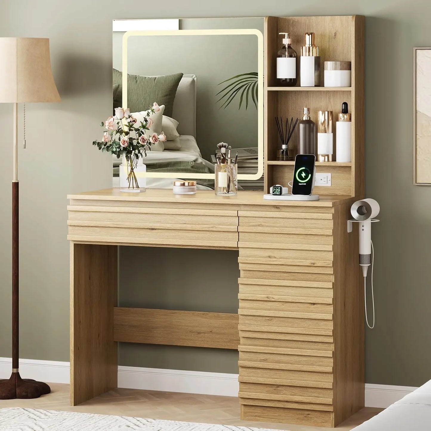 XMSJ Makeup Vanity Desk With Lights And Adjustable Mirror