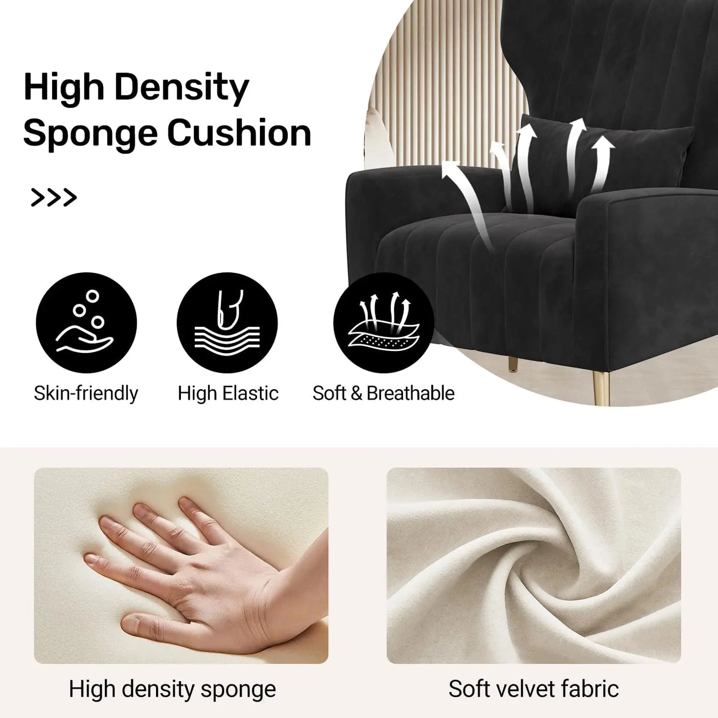 Velvet Wingback Accent Chair Set for Living Room Upholstered