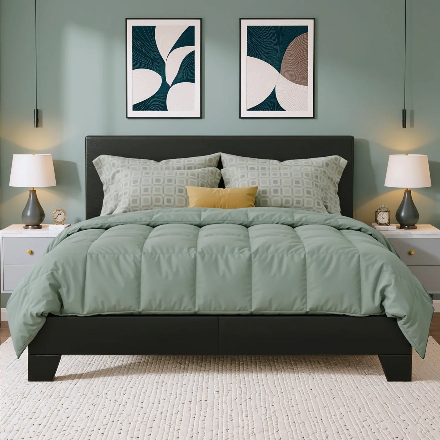 HOOMIC Upholstered Bed Frame With Linen Headboard And Wood Slats Quiet Support