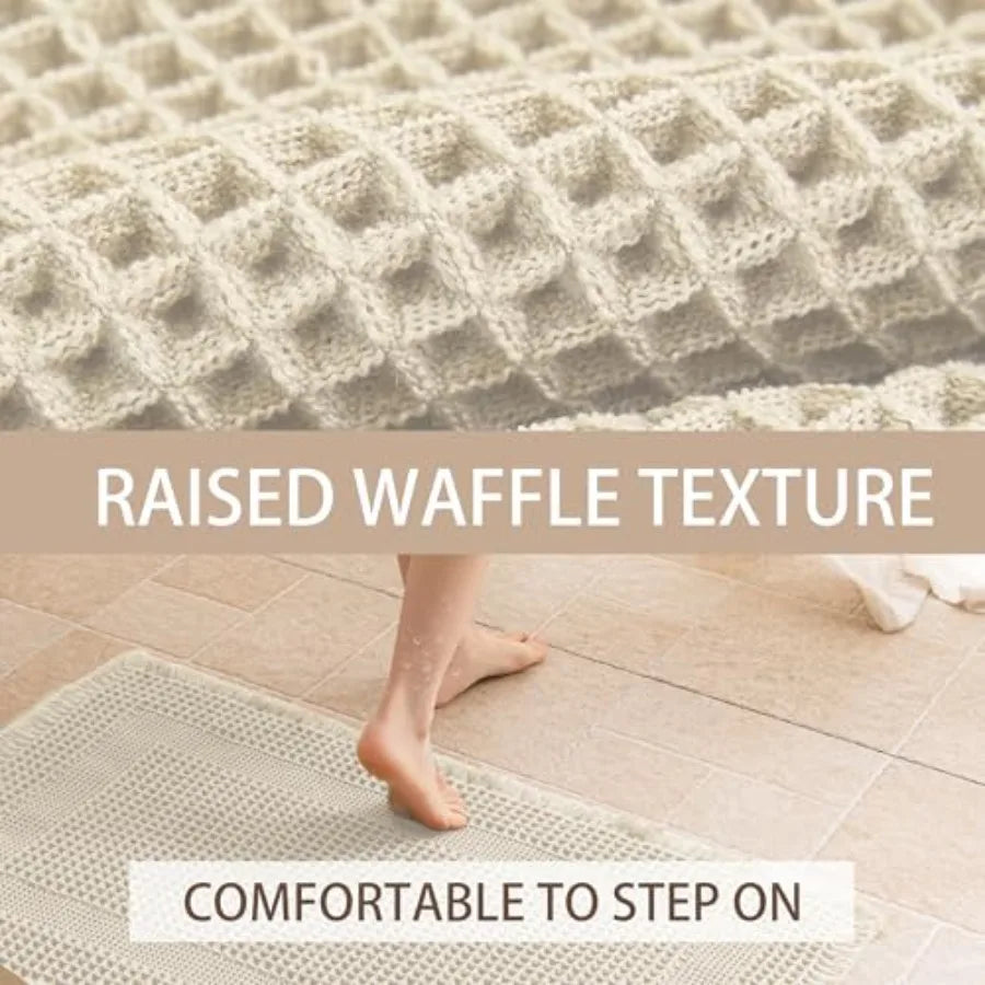 NONECN Waffle Bath Mat Non Slip Runner Quick Dry Absorbent