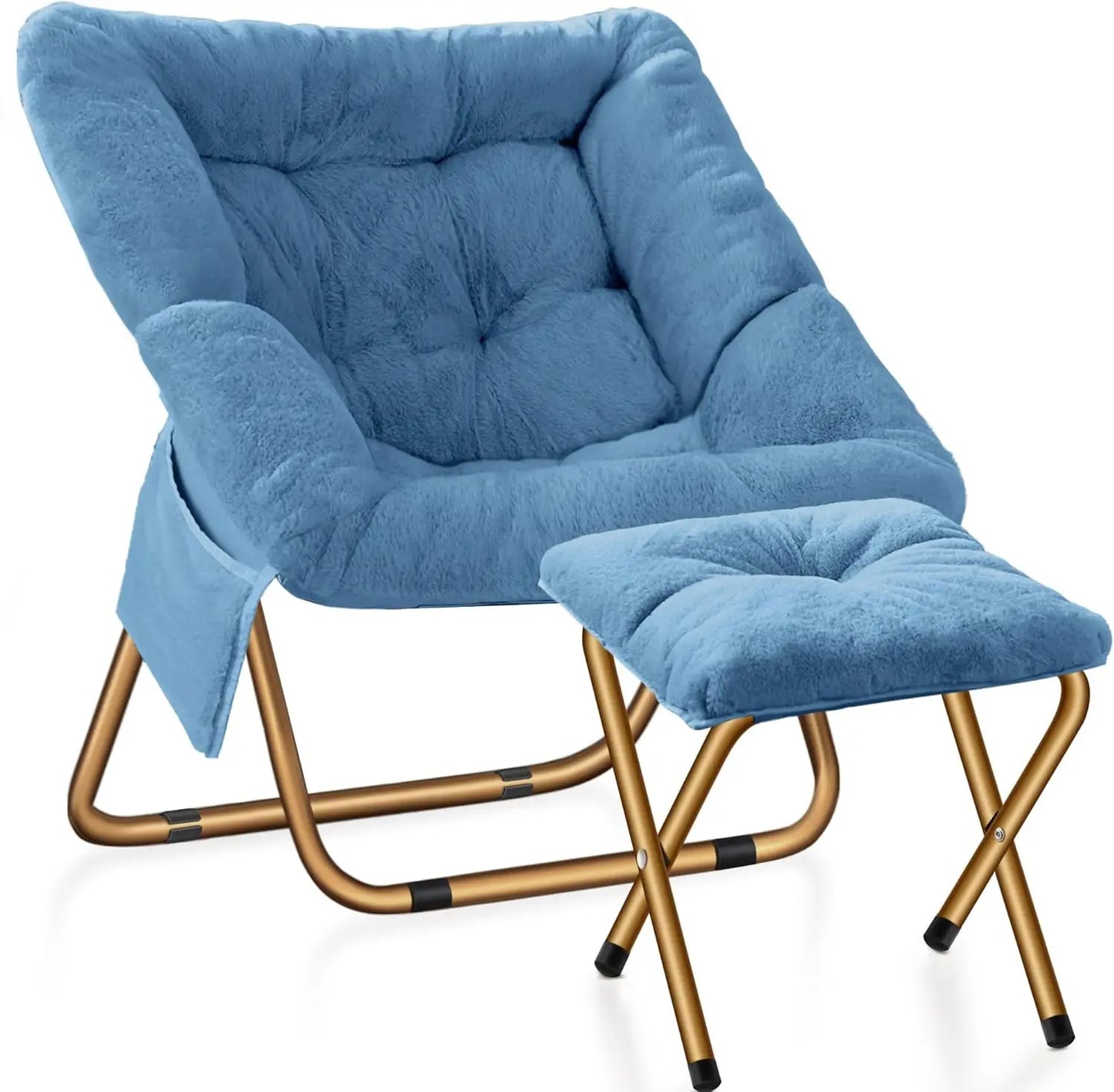 XIUWO Comfy Saucer Chair Foldable Faux Fur Lounge Chair