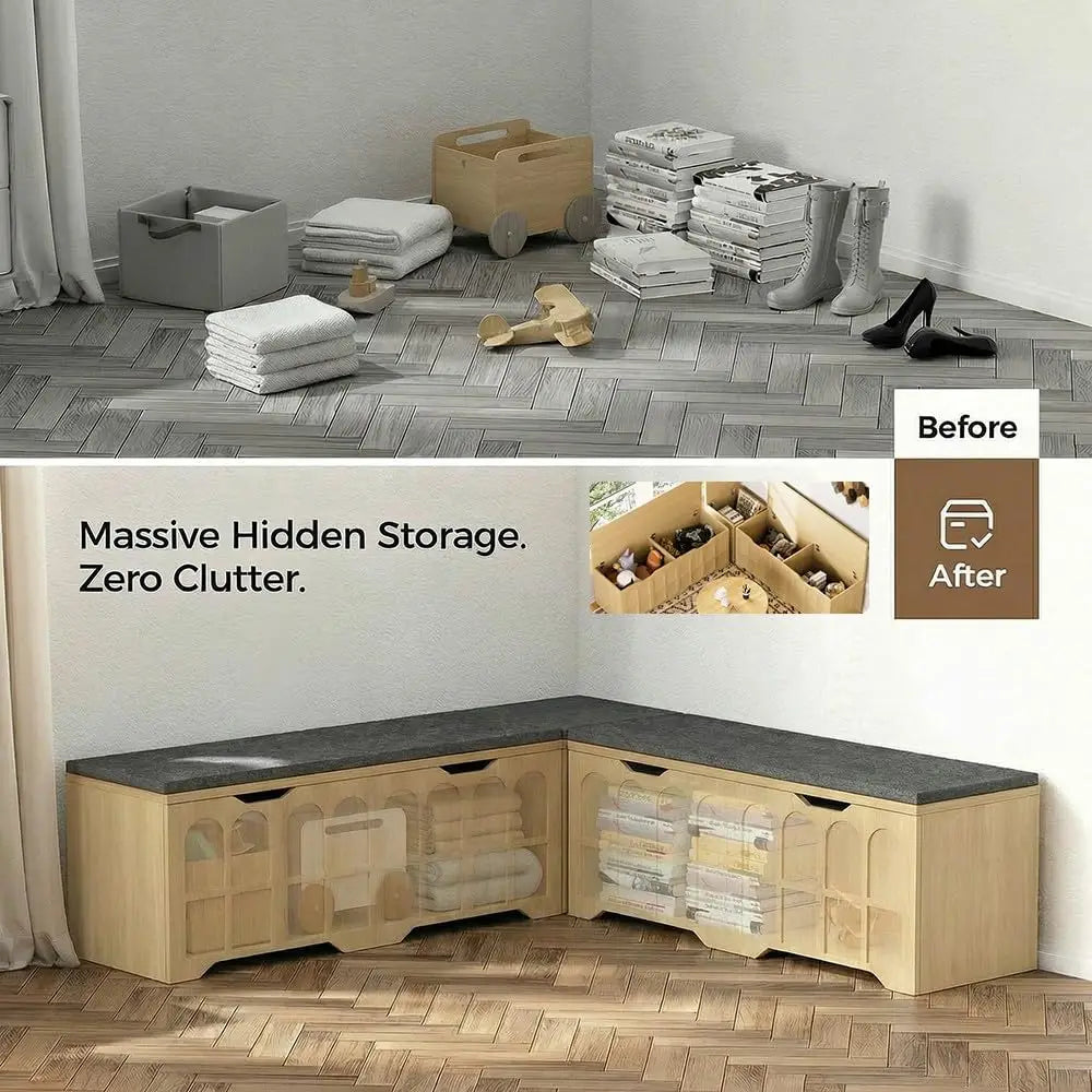 L-Shaped Bench With Cushion And Hidden Storage For Breakfast Nook