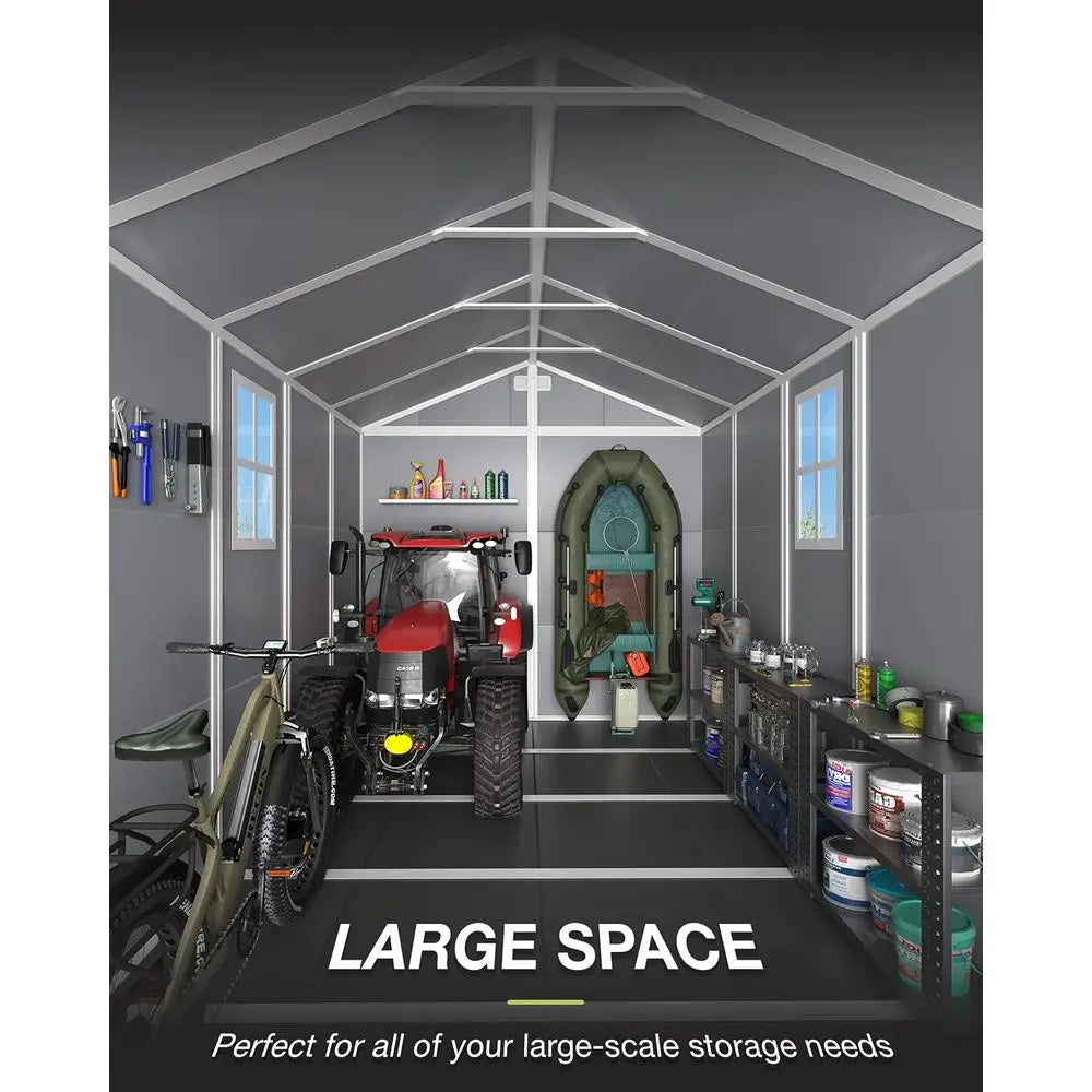 Resin Outdoor Storage Shed With Floor, Lockable Door, Window, Vents
