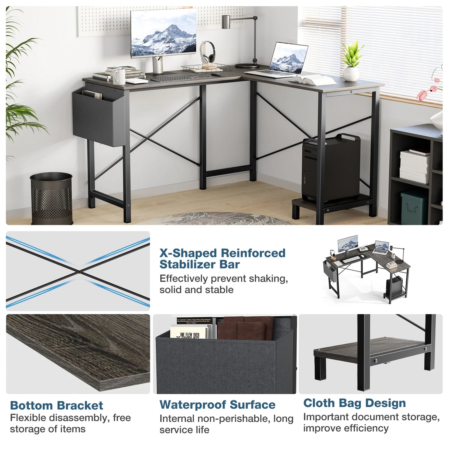 JHK Gaming Corner L Shaped Desk With CPU Storage Shelf