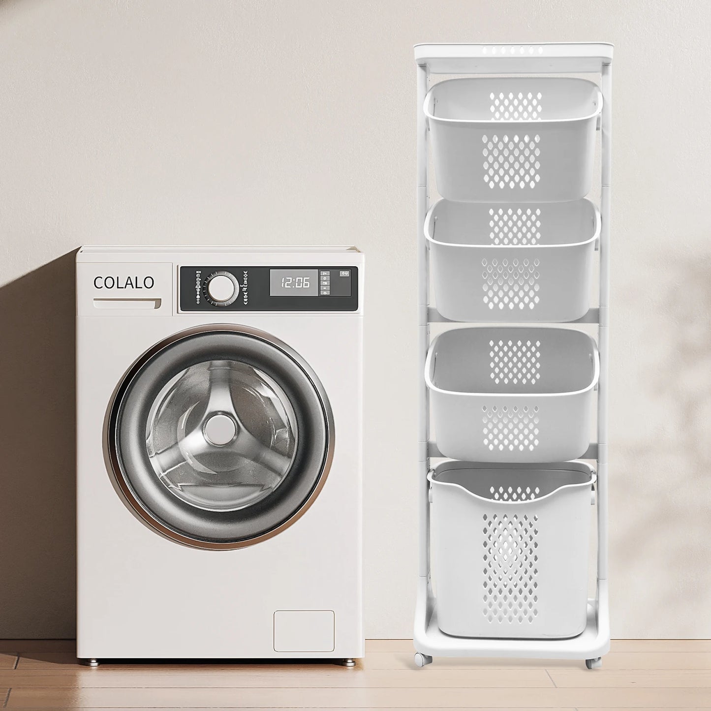 Two To Four Tier Rolling Laundry Cart With Removable Buckets